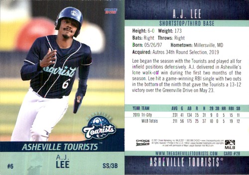 A.J. Lee 2021 Choice Asheville Tourists #28 RC Card FREE SHIP *AutographDen*