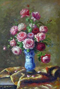 Vase-With-Pink-Roses-Original-Still-Life-Hand-Painted-Oil-Painting-24-034-x-36-034