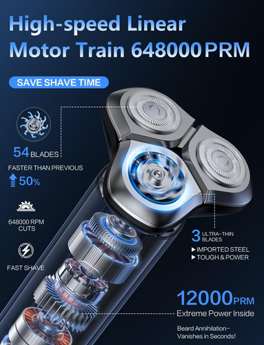 Electric Razor for Men,Men'S Electric Shaver,3-Blade Rotary Shaving System,Water - Picture 2 of 12