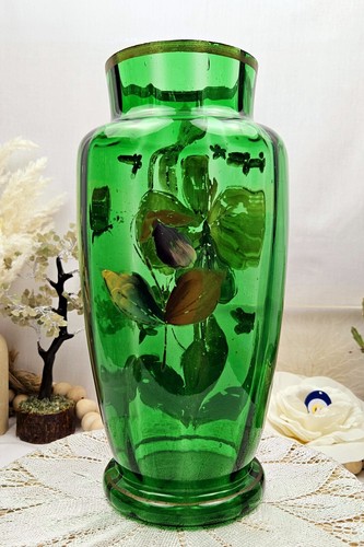 Vintage Large Handpainted Green Vase - Picture 3 of 9