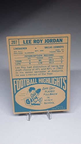 1968 Topps - #207 Lee Roy Jordan - Bild 2 von 2