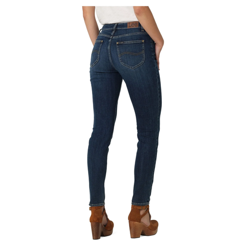 Pantalones de mezclilla Lee de tiro alto ajustados para mujer talla 8 azul medio lavado oscuro - Imagen 4 de 10
