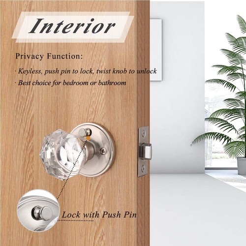 Diamond Crystal Brushed Nickel Glass Black Door Knobs Oil Rubbed Bronze Clear - Picture 14 of 59