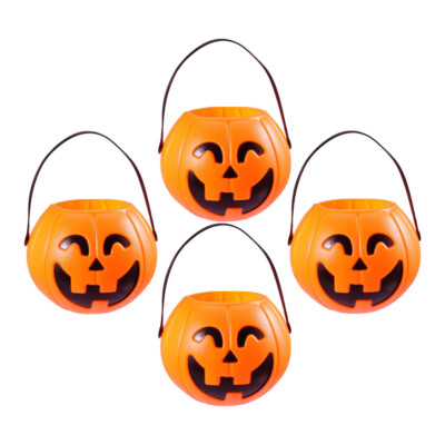 4 Pcs Pumpkin Bucket Candy collection Plastic Halloween Jack Lantern Pail Child