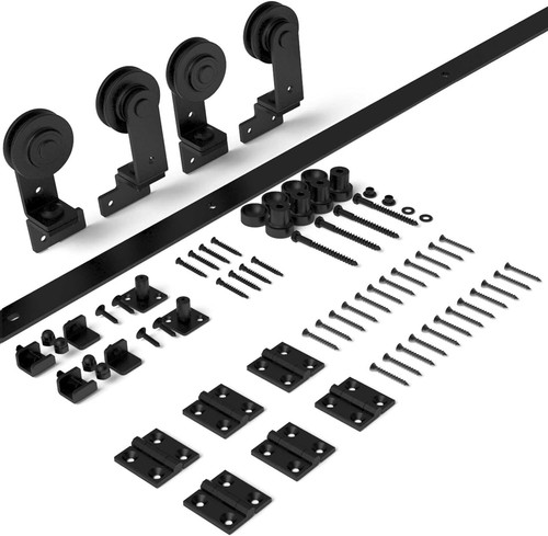 Kit de herrajes para puertas de granero correderas plegables de montaje superior de 3 pies-12 pies para puertas de madera de 2/4 pies - Imagen 19 de 21