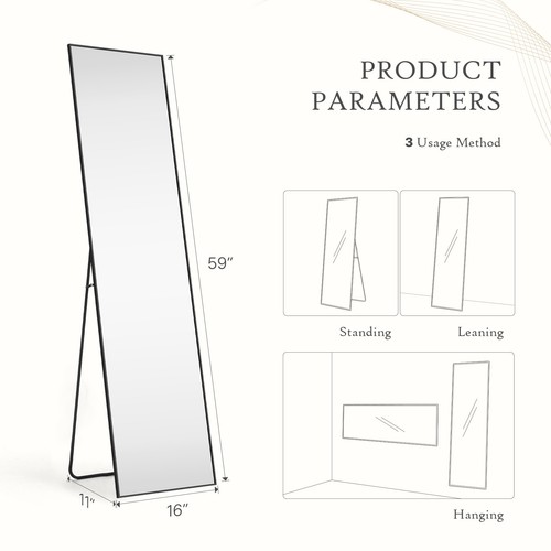 Rectangular Full Length Mirror Standing Hanging Leaning Full Body Floor Mirror - Picture 14 of 27