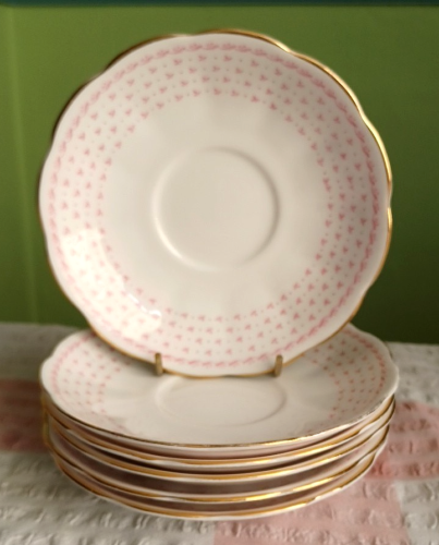 VINTAGE QUEEN ANNE BONE CHINA ROSA "GEORGISCH" TEETASSEN TEETELLER & UNTERTASSEN 15-teilig - Bild 9 von 11