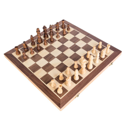 15'' Magnetic Chess Chessmen Set Wooden Board Travel Game Folding Portable Large