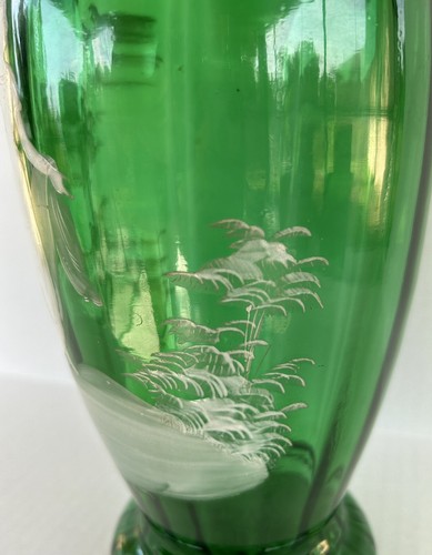 Antique Mary Gregory Vase 11.75" Green White Enamel Silhouette Victorian Woman - Picture 16 of 23