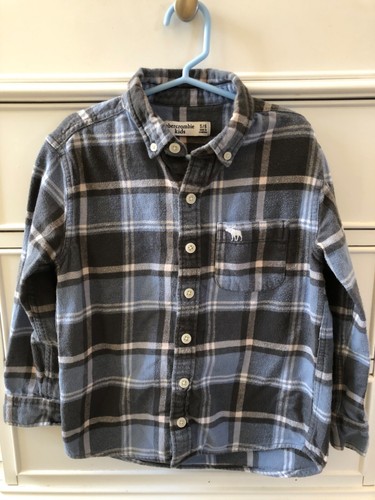 Boy's Abercrombie Kids Flannel Button Down Shirt 5/6 Blue White Gray - Bild 1 von 4