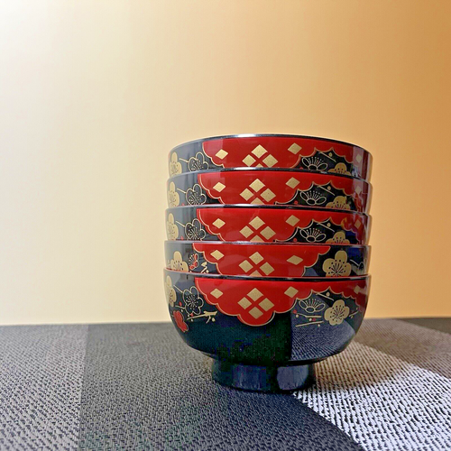 Juego de 5 tazones de sopa lacados vintage - laca Yamanaka - artesanía tradicional - Imagen 13 de 20