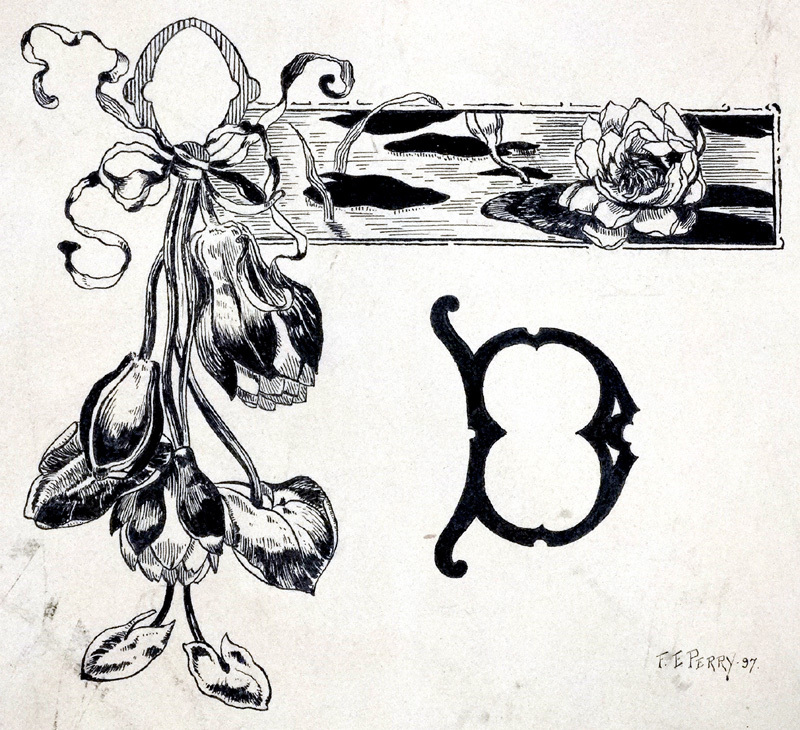 ANTIQUE Vintage 1890's ART NOUVEAU Sketch Ink Drawing 