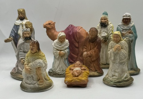 10 antike handbemalte Weihnachtskrippenfiguren aus Kreide früh JH Miller - Bild 1 von 13