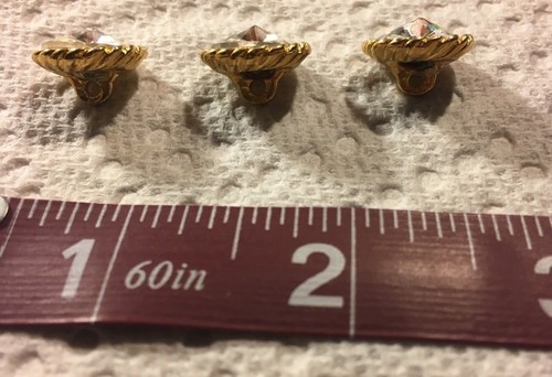 3 Blumenthal Lansing Gold Tone Metal / Crystal Rhinestone 5/8" Buttons # 40344 - Picture 4 of 4