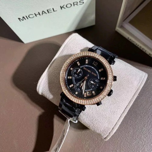MICHAEL KORS MK5885 Parker Chronograph Rose Gold Bezel Black Ladies Wrist Watch - Picture 2 of 4