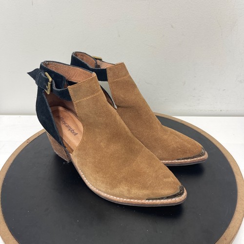 Jeffrey Campbell Cutout Ankle Boots Women 8.5 Brown Black Suede Western - Picture 2 of 13