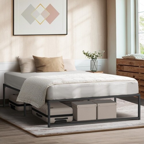Metal Bed Frame Queen Size Beds Platform Black - Picture 4 of 9