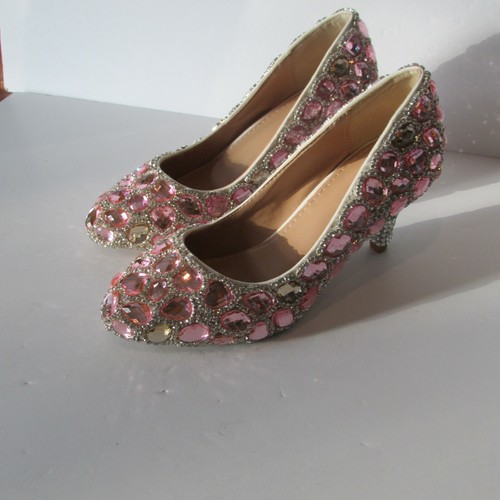 PINK CRYSTAL GYPSY WEDDING PARTY PUMPS SHOES WOMEN'S SIZE 7 (37) NEW SPARKLY - Picture 5 of 12