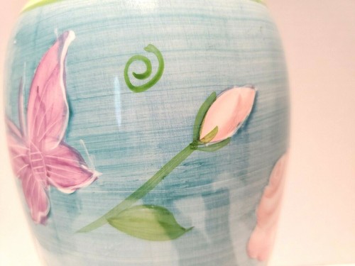 WCL Ceramic Vase Butterflies Roses Blue Pink 11" - Picture 7 of 12