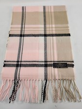 100 Cashmere Scarf Check Plaid Beige Tan Hand Tailored Made in Germany 64"