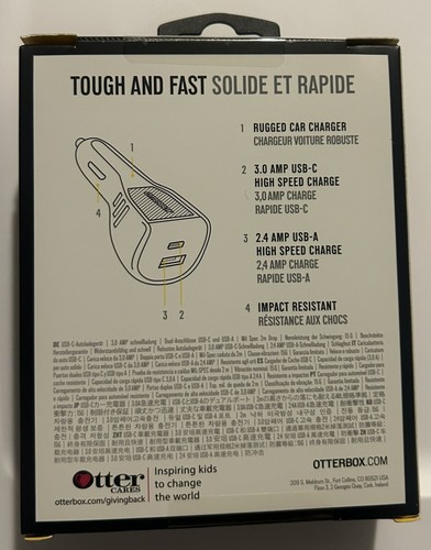 OtterBox Dual Port USB-A / USB-C Car Charger - Black - NEW - Picture 2 of 2