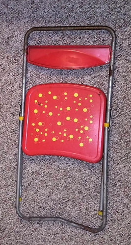 Vintage Child's Metal Folding Chair Red w/ Yellow Polka Dots Kids Furniture Rare - Picture 19 of 20