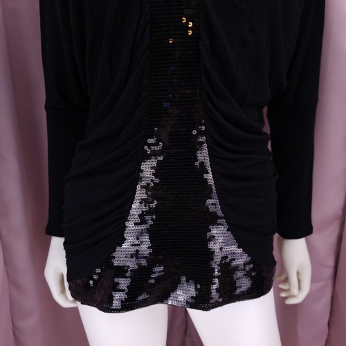 '90s Y2K Charming Charlie Women's Black Sequin V-Neck Ruched Shirt Top Large - Picture 5 of 7