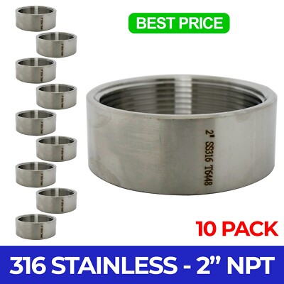 (10 Pack) 2'' 316SS Stainless Steel Half Coupling Weld On Pipe Fitting Bung 304