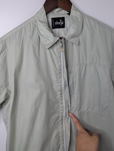 Vintage Levis Silver Tab Nylon Shirt Men’s Medium Full Zip Gray Green Pocket Y2K - Picture 2 of 11