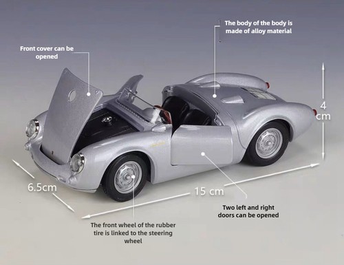 Modellino auto in metallo Porsche 550 Spyder scala 1:24 giocattoli ornamento IDEA REGALO - Foto 2 di 11