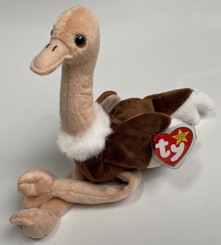 NEU 1997 TY Beanie Babys Stretch Strauß neu mit Etikett *2 Fehler auf Etikett* - Bild 1 von 5