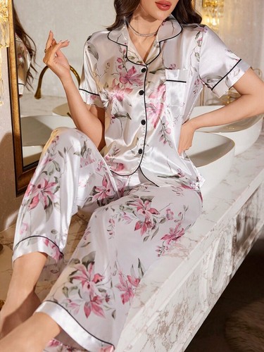 Womens Ladies Animal Satin Leopard Print Pyjamas Silky Soft Loungwear PJs Set - Picture 30 of 74