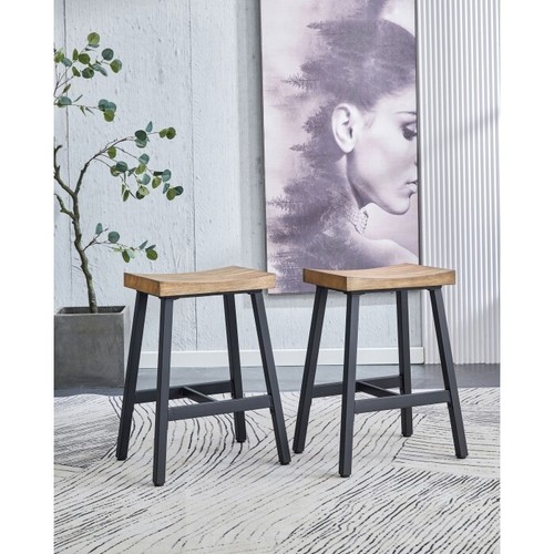 5 Piece Metal Counter Height Dining Set, Wood Top Table, Stool Set, Brown/Black - Picture 2 of 3