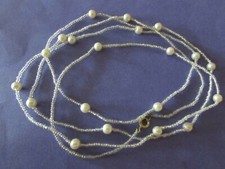 Vintage 52" clear seed bead  faux pearl beaded necklace