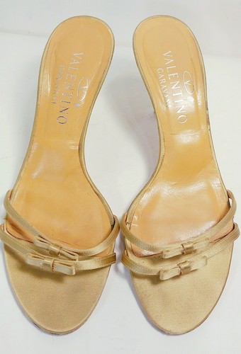 Sandali eleganti Valentino seta dorata doppio fiocco cinturino slide taglia US 7,5 B *EUC* - Foto 3 di 8