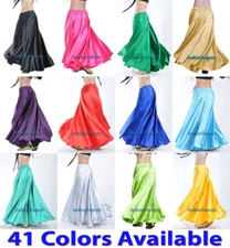360 Full Circle Satin Long Skirt Swing Belly Dance Costumes Tribal 9 Yard Gypsy