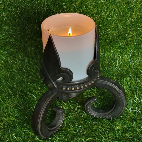 Vtg Bronze Metal Fleur De Lis Candle Holder Very Heavy Gothic - Picture 2 of 19