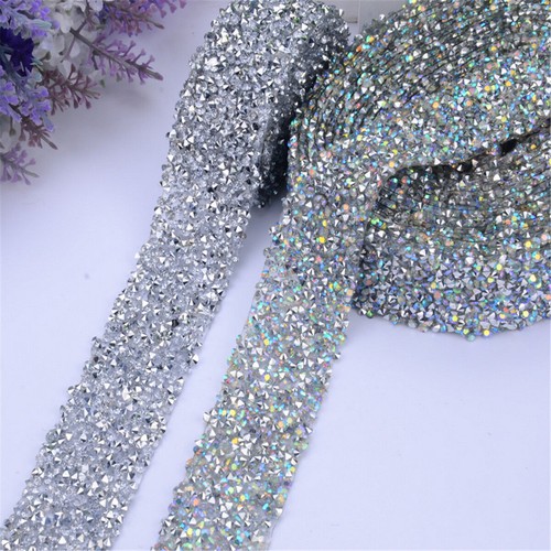 Rhinestone Chain Beaded Iron On Applique Trim Wedding Bridal Dress Embellishment - Picture 13 of 20