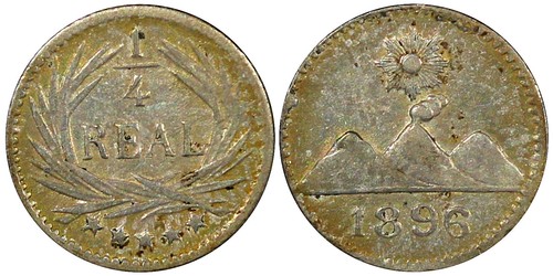 Guatemala Plata 1896 1/4 Real Tonificado KM# 162 (22 687) - Imagen 1 de 3