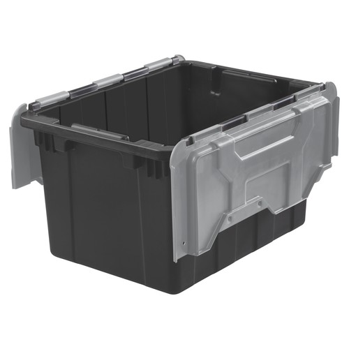 12 Gallon Hinged Lid Industrial Tote Plastic Adult, Flat Gray - Picture 8 of 10