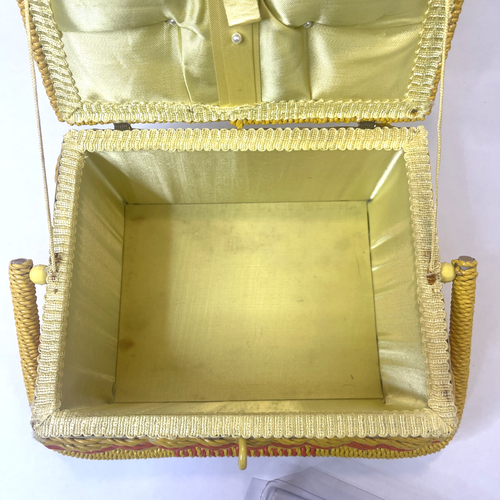 Retro SINGER Woven Sewing Box Yellow Orange Plastic Wicker w/ Insert Japan-Made - Picture 6 of 14