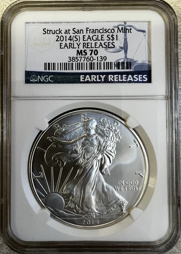 2014(S) Silver Eagle Struck at San Francisco Early Releases NGC MS70
