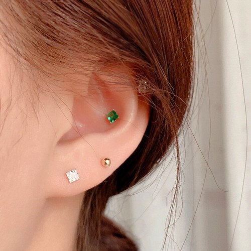 Sterling Silver Square CZ Crystal Helix Tragus Screw Back Stud Earrings A4525 - Picture 5 of 13
