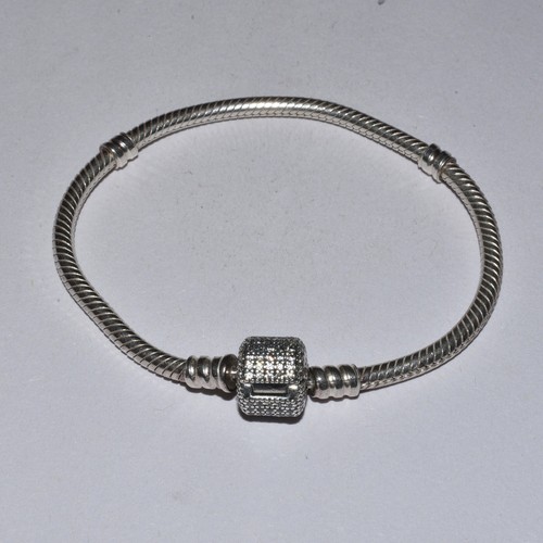 Pandora Moments Sparkling Pavé Clasp Snake Chain Bracelet Size 6.3 590723CZ