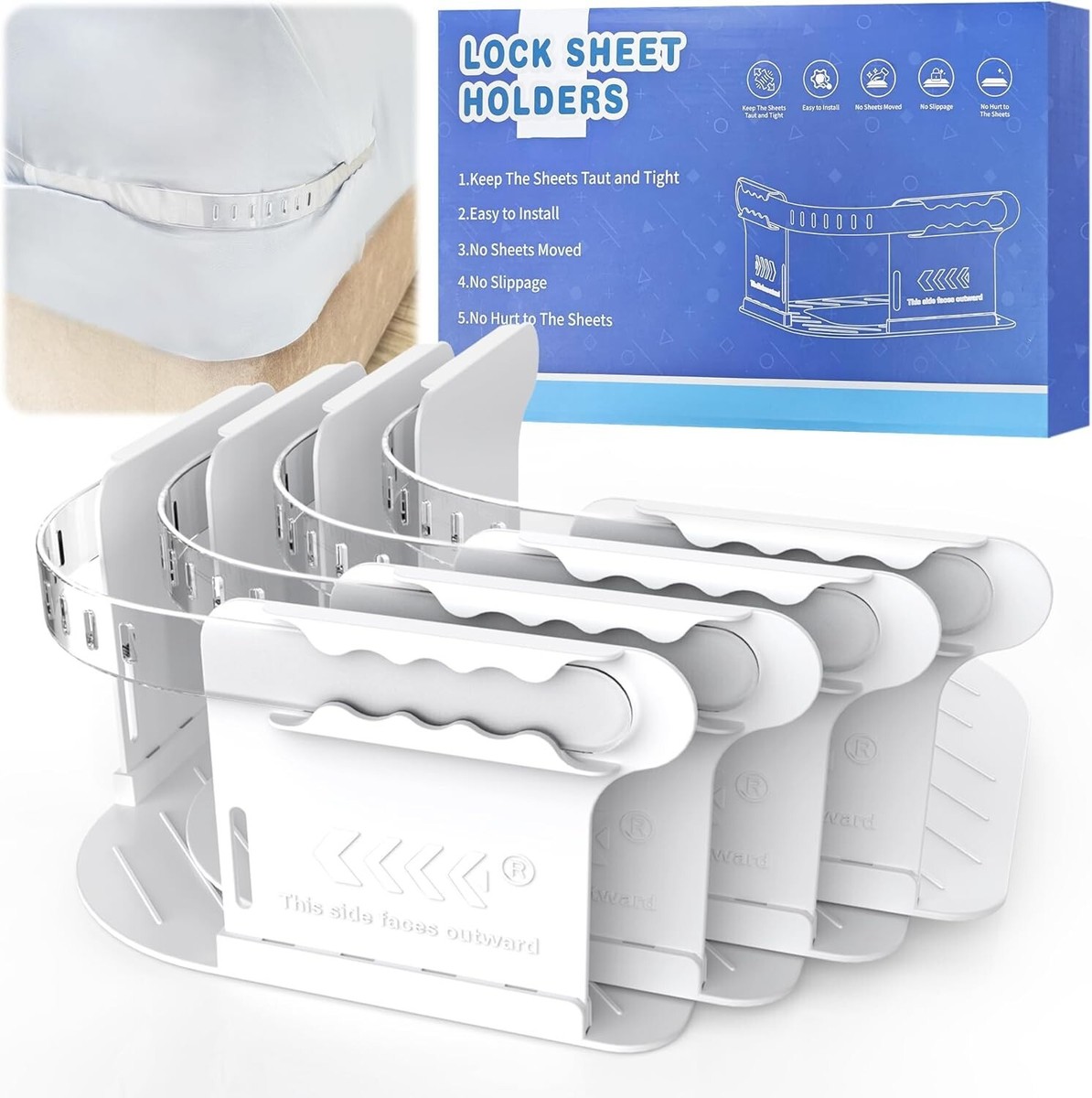 Lock Sheet Holders Set, Keep Sheets Tight Heavy Duty Bed Sheet Holder Corner Anti Slip Design Easy Fall Off Easy Use Fits Sheet Sizes Gray