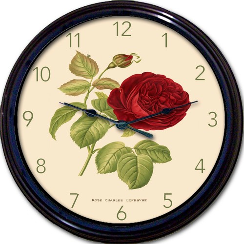 Orologio da parete botanico rosa rossa look vintage nuovo 10" - Foto 1 di 2