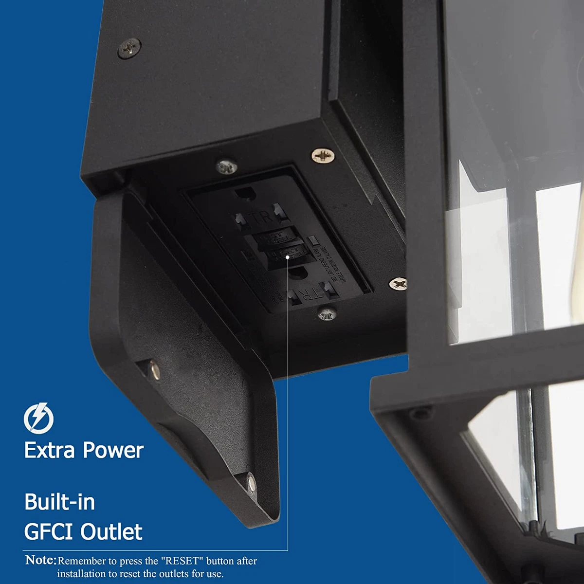 Exterior wall lantern sale with gfci outlet