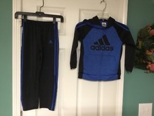 BOYS ADIDAS BLACK  BLUE TRACK OUTFIT JACKET  PANTS SIZE 7 CON12 