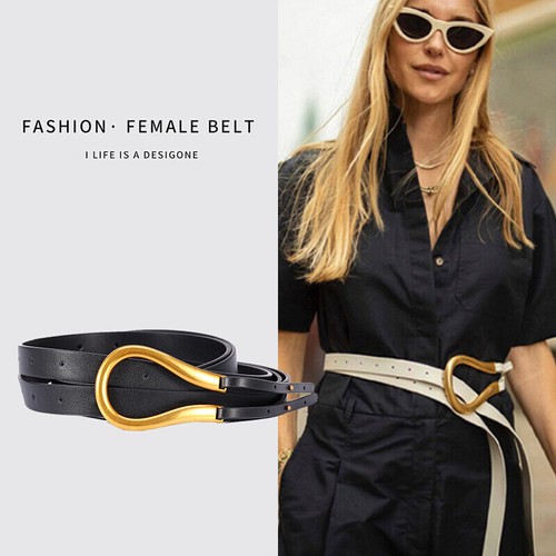 Cinturón retro negro con hebilla dorada doble herradura para mujer moda del Reino Unido estilo Western U - Imagen 6 de 12