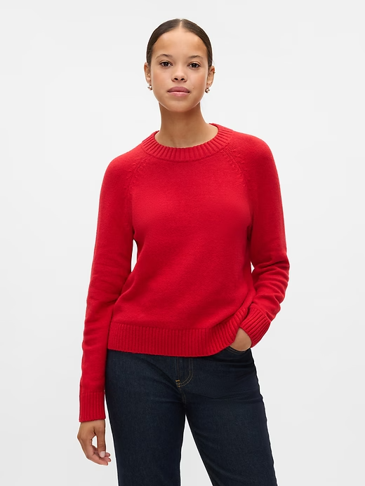 Gap Women’s Cashsoft Crew Neck Pullover Sweater Red Sz M Cotton Blend Holiday